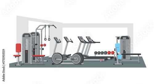 Modern gym equipment collection for fitness and exercise facility design