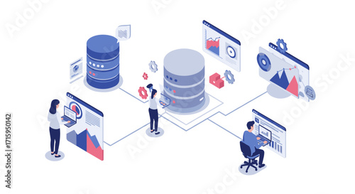 Isometric data management and analysis with people interacting with servers