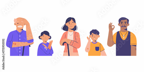 Diverse group of people showing different skin conditions and expressions on a white background