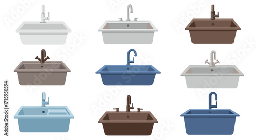 Diverse kitchen sinks collection with modern designs and various colors