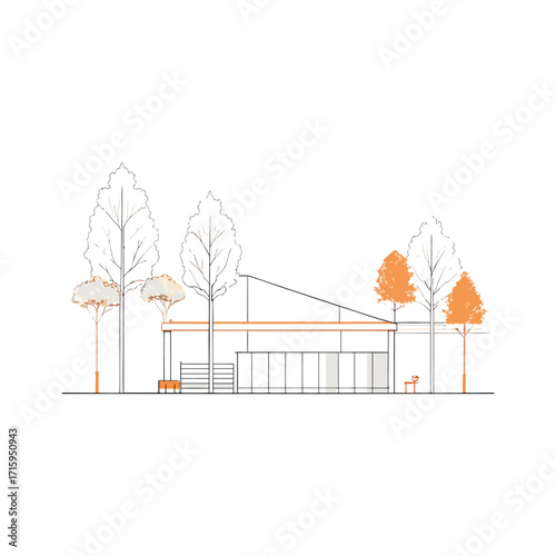 Architectural Drawings, Minimal style cad tree line drawing, Side view, set of section wetland forest outline for landscape design drawing. Vector illustration in seperate element