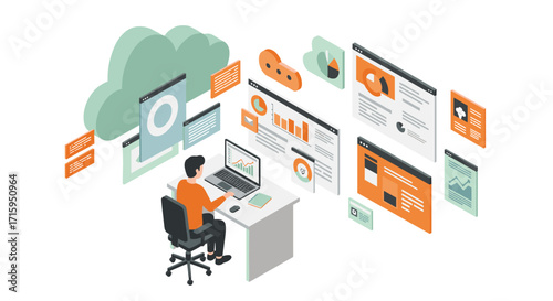 Isometric virtual workspace with data analytics and cloud technology