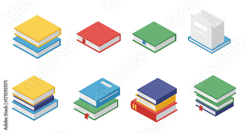 Colorful isometric books collection for education and library decor