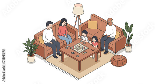 Family enjoying board game together in cozy living room setting