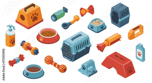 Isometric pet accessories collection for dogs and cats