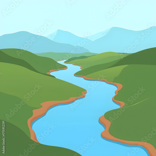 Serene river delta landscape with winding water channels, natural beauty