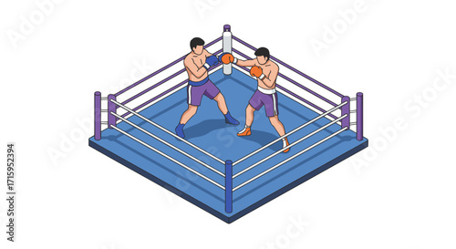 Isometric scene of two boxers sparring in a boxing ring