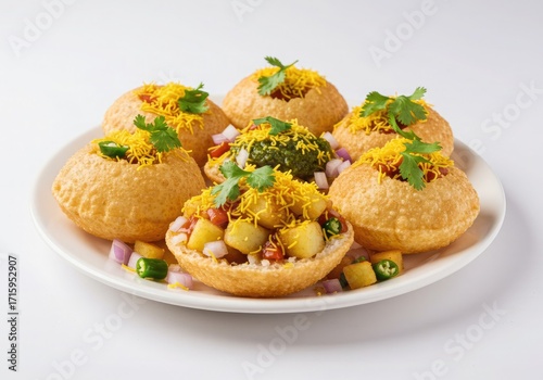 sev puri flat crisp puris topped with potatoes