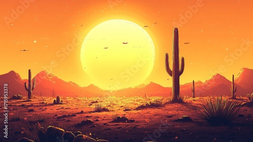 Cactus in the desert and the sun.