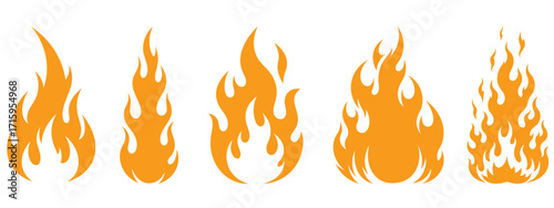 Five stylized flame icons are displayed against a white background.