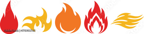 Wallpaper Mural Five stylized flame icons of various shapes and colors are aligned horizontally.  Torontodigital.ca