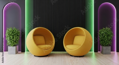 Retro Modern Lounge Seating with Neon Accents