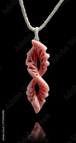 Pink coral infinity pendant on light cord