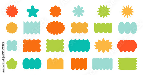 Abstract geometric shapes and icons. Colorful groovy brutal figures. Modern Swiss design aesthetic