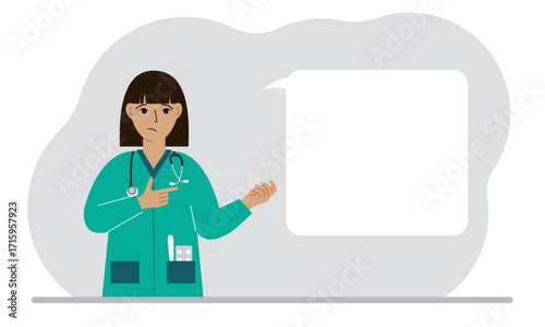 Woman doctor holding a file with blank paper for text. Vector
