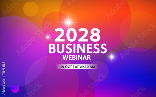 Business webinar event banner template for the year 2028. Modern, futuristic design with an abstract gradient background. For virtual conferences, online marketing, or corporate presentation slides.