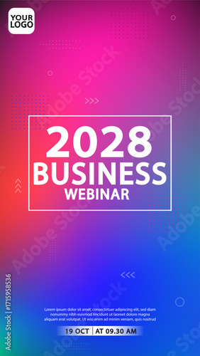 Modern vertical banner template for a business webinar. The vibrant gradient design is optimized for mobile and social media stories. For corporate online events, marketing, virtual conference .