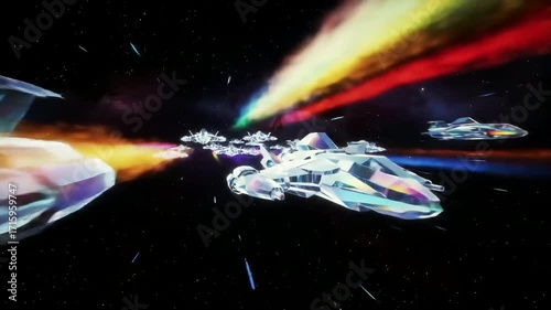 Wallpaper Mural Vast Futuristic Fleet Traveling Through Hyperspace Emitting Colorful Light Trails Torontodigital.ca