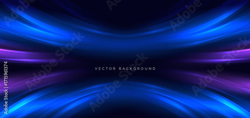 Speed motion movement horizontal blue curved lines on drak blue background with sparkle.