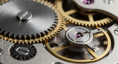 Wallpaper Mural Detailed close-up of intricate watch gears, highlighting the precision engineering and mechanical complexity. The gears are interlocked and perfectly synchronized Torontodigital.ca