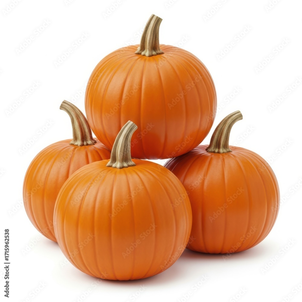 Group of Four Orange Pumpkins on a White Background. Group of Four Orange Pumpkins on a White Background.