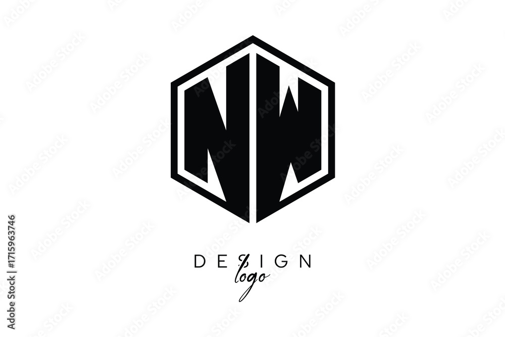 Fototapeta premium NW Polygon Monogram Logo – Modern Hexagon Shield Emblem for Creative Branding & Identity Design