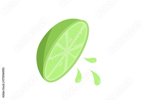 Fresh Lime Half Slice with Juice Drops Vector Illustration Green Citrus Fruit Tropical Vitamin C Sour Juice Ingredient PNG AI Transparent Background Healthy Food Clipart Design Organic Graphic