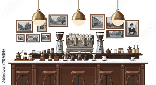 Artistic coffee shop scene with vintage atmosphere and classic design elements
