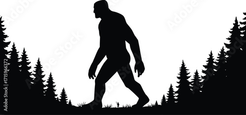 Mysterious Bigfoot Creature Roaming Through Dark Forest