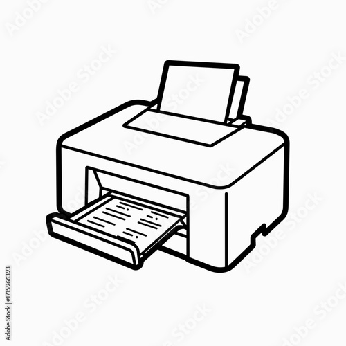 Printer with paper coming out in minimalist black outline style  