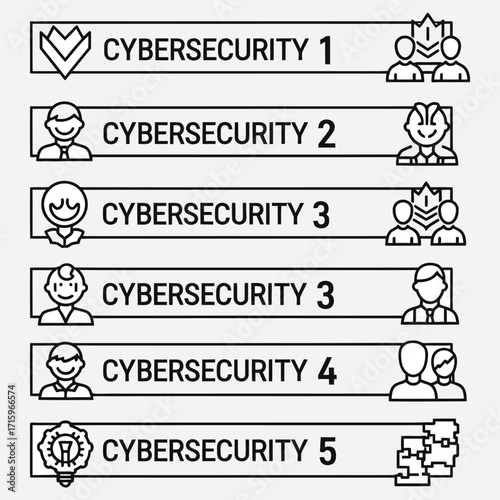 Cybersecurity concepts and educational modules presented in a clean, graphic infographic style