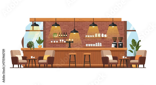 Charming cartoon coffee shop ambiance illustration with warm interior design