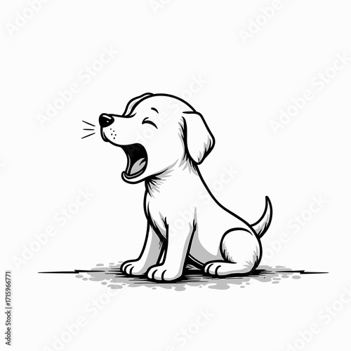Cute puppy yawning while sitting on a white background  