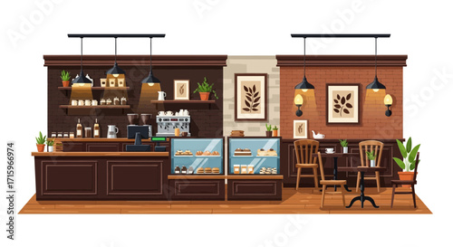 Charming Coffee Shop Interior with Delicious Treats and Cozy Ambiance