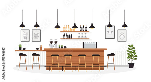 Charming coffee shop interior with modern design and cozy ambiance illustration
