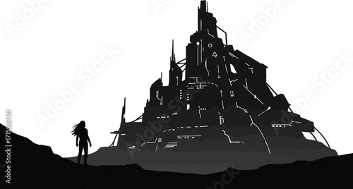 Lone Survivor Confronts Ruined Cityscape Skyline