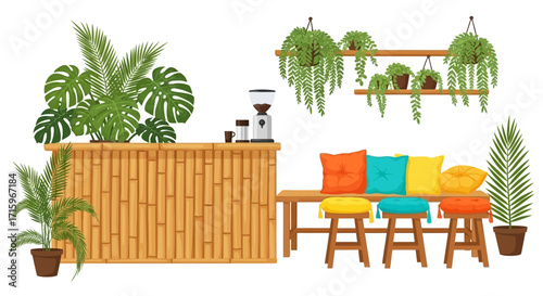Charming tropical oasis with vibrant colors and natural textures background