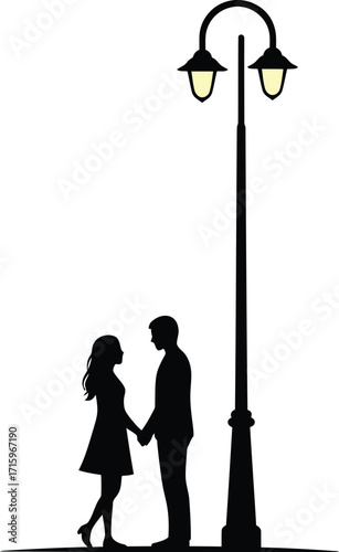 Couple Holding Hands Under a Lamp Post