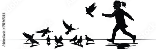 Child Running With Flock of Birds