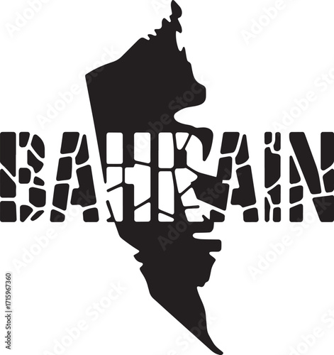 Bahrain Country Map Silhouette with Cracked Text Effect on Transparent Background Vector Design