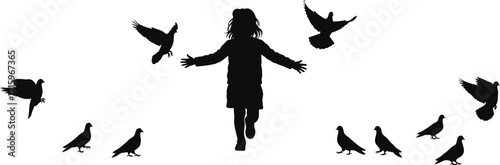 Child Running Free Among Many Birds