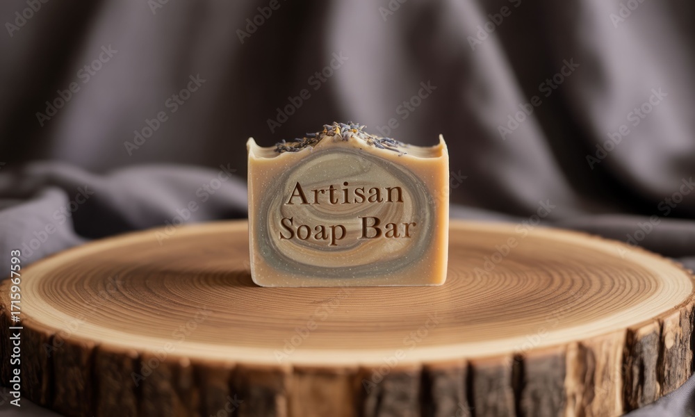 Fototapeta premium Lavender artisan soap bar on wood
