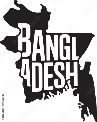 Bangladesh Map Silhouette with Bold Country Name Typography Design on Transparent Vector