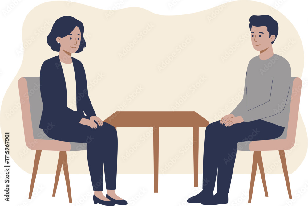 Obraz premium Two people sitting in chairs at a table