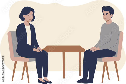 Two people sitting in chairs at a table