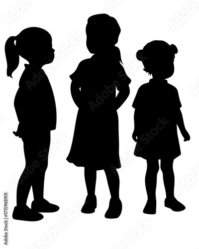 Children Silhouettes Vector Illustration Minimal Black and White Kids Design
