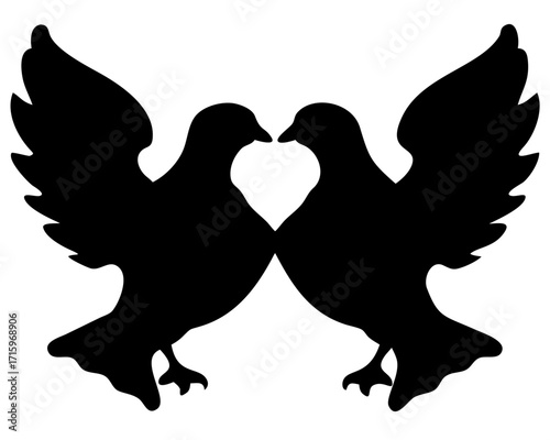 Two Doves Facing Each Other Silhouette Vector Illustration Minimal Black and White Love and Peace Design
