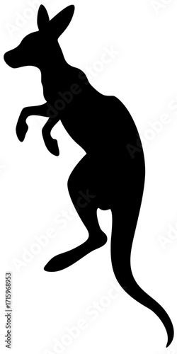 Kangaroo Standing Silhouette Vector Illustration Minimal Black and White Animal Design
