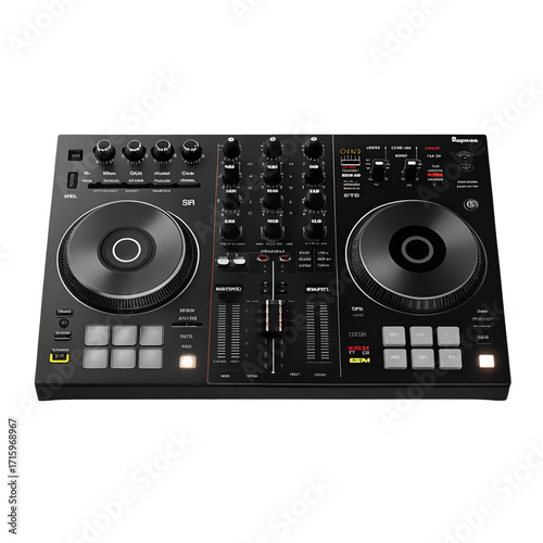 Professional DJ controller with dual jog wheels and mix controls for music mixing and beat creation