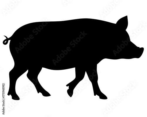 Pig Standing Silhouette Vector Illustration Minimal Black and White Farm Animal Design
